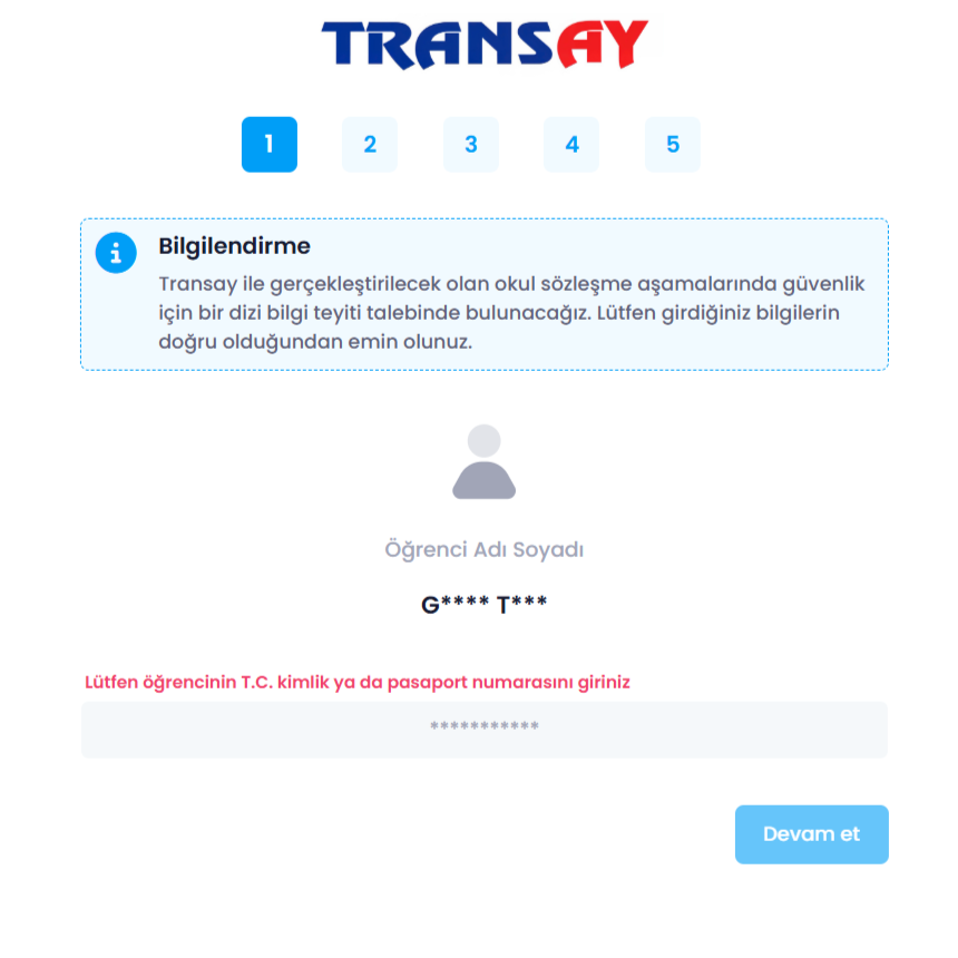 Online sözleşme öğrenci doğrulama adımı