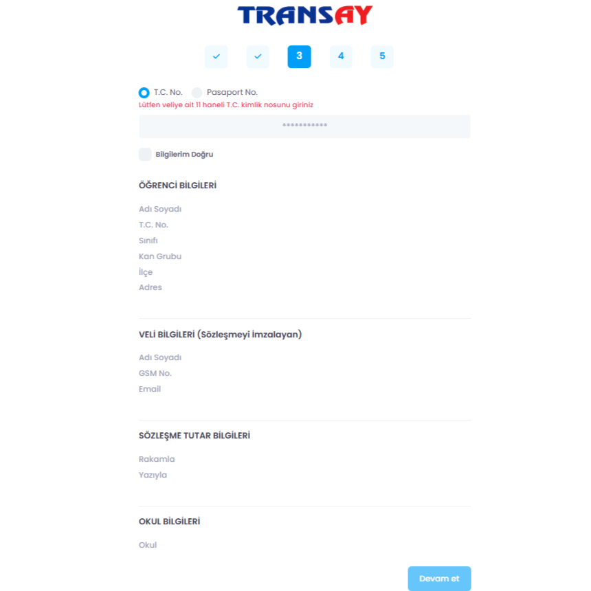 Online sözleşme bilgi doğrulama adımı