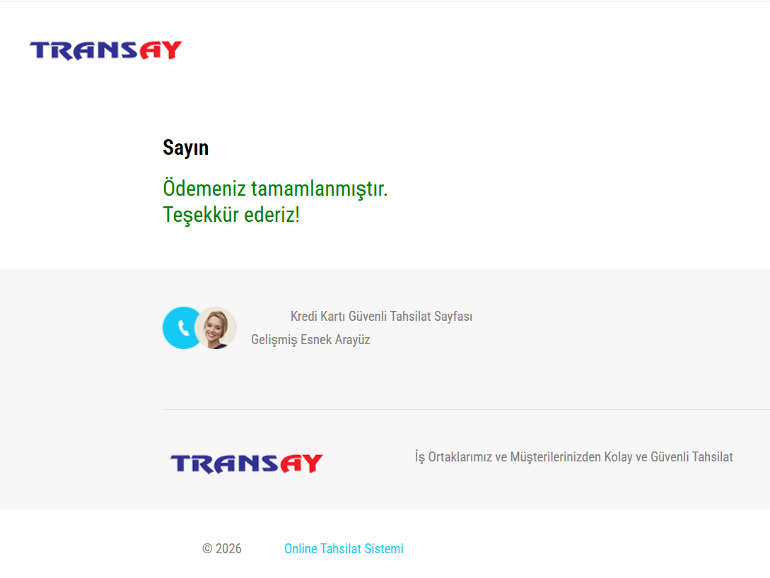 Öğrenci taşımacılığı ödeme işlemi tamamlandı ekranı