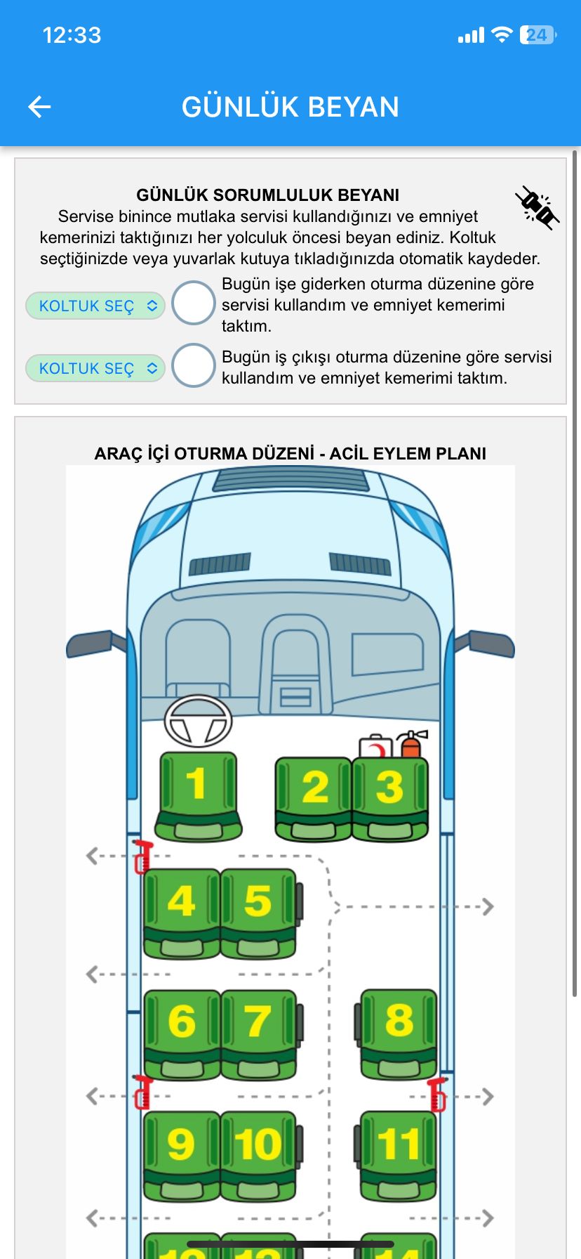 Günlük beyan ve raporlama ekranı